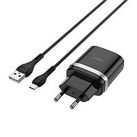 СЗП мережевий зарядний пристрій HOCO C12Q Smart QC3.0 1USB/3A з кабелем для заряджання USB — Type-C Чорний USB —