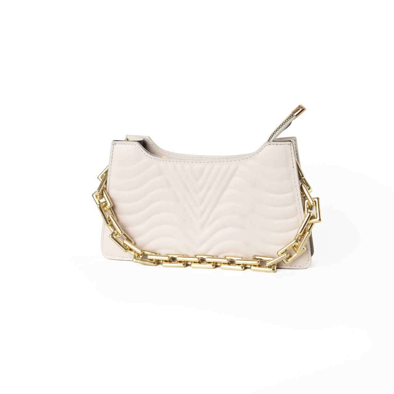 Сумка жіноча з ручкою ланцюжком золотого кольору, жіночий клатч, літня модна сумочка, Молочна, фото 1