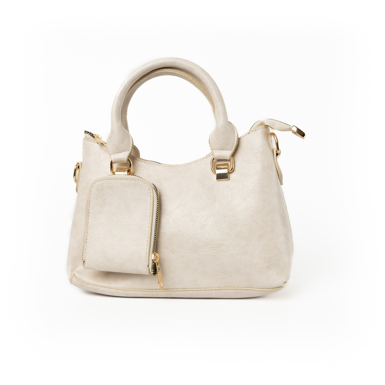 Сумка жіноча стильна містка на блискавці з якісної екошкіри з ручкою та плечовим ремінцем, Молочна, фото 1