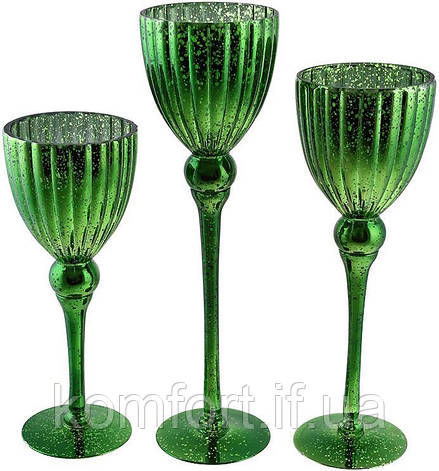 Набір 3 скляних свічники Catherine 30 см, 35 см, 40 см, різдвяний зелений, фото 2