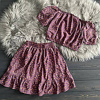 Детский летний комплект КАМИЛА лиловый юбка топ костюм для девочки стильный подростковый