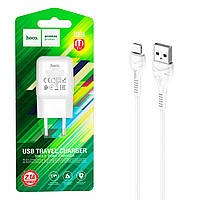 СЗП мережевий зарядний пристрій HOCO C96A 1 USB/2.1 A з кабелем для заряджання USB — Lightning Білий.Хит!