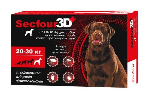 Краплі для собак Secfour від кліщів та бліх 3D 20 - 30 кг 3мл