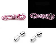 Резиновые шнурки светоотражающие с металлическим зажимом розовый