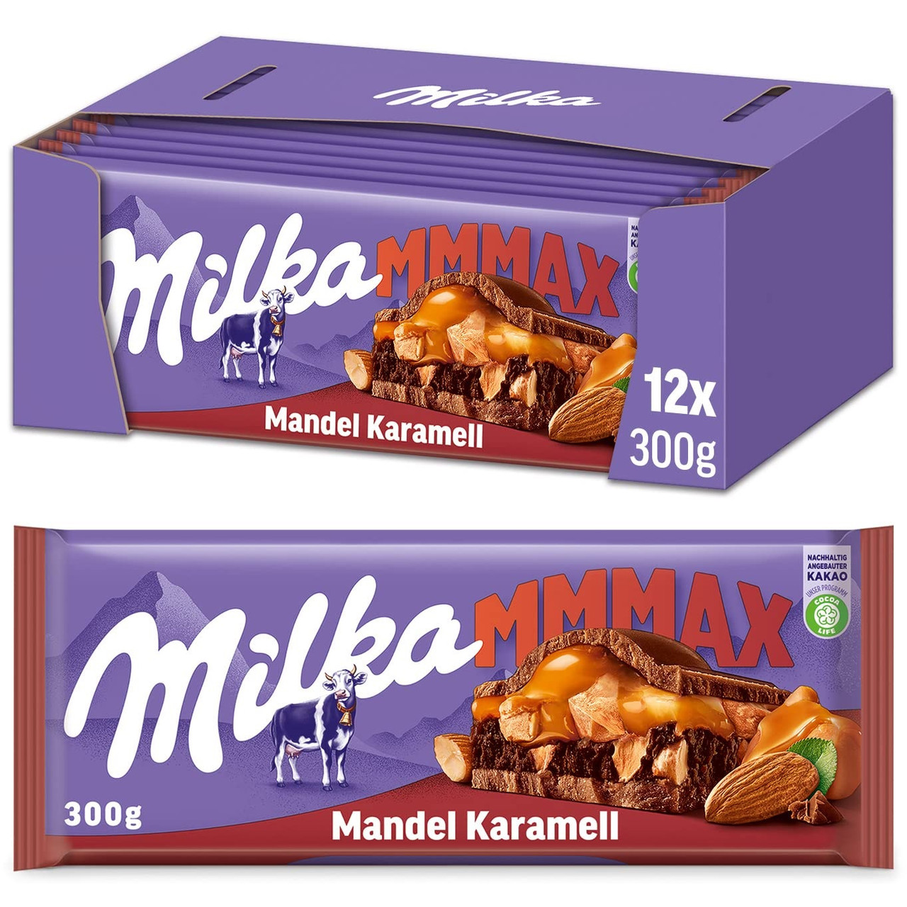 Шоколад Milka Mandel Karamell mmMax Мілка карамель 300 г Швейцарія (13 шт./1 уп)