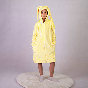 Дитячий махровий халат із вушками на блискавці "Вушка-колір лимонний пиріг" р. 38 38р