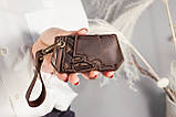 Монетниця-ключниця шкіряна темно-коричнева з орнаментом тисненням Плин часу, фото 2