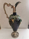 Антикварний керамічний глечик декантер Виноград із посрібленням, фото 4