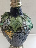 Антикварний керамічний глечик декантер Виноград із посрібленням, фото 5
