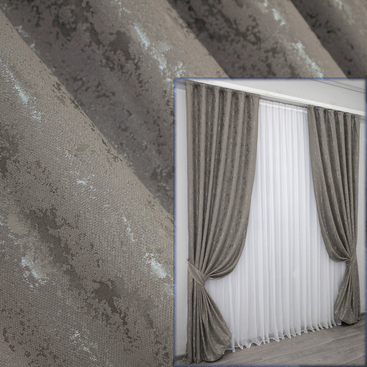 Комплект (2шт. 1,5х2,5м) готових штор льон мармур, колекція  "Pavliani". Колір сіро-коричневий. Код 1176ш 39-109, фото 1