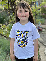 Детская белая патриотическая футболка с принтом Герб Украины,Детские футболки с Украинской символикой летние