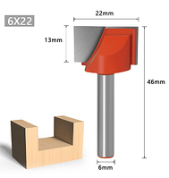 Фреза по дереву пазовая прямая с торцевыми зубьями Ø10 13 16 18 20 22 25 28 30мм (хвостовик 6 мм) 22
