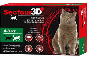 Краплі для котів Secfour від кліщів та бліх 3D 4 - 8 кг 1мл