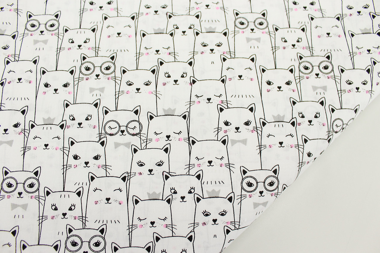 Бязь "Маленькі кошенята в окулярах та коронах" на білому тлі № 3102, фото 1