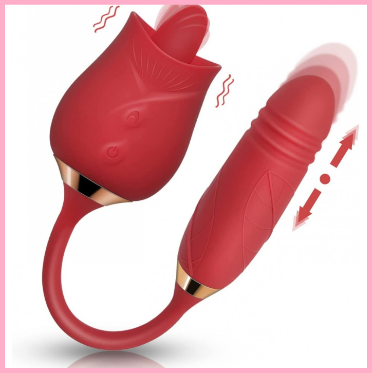 Подвійний вібратор, Вібратор троянда з язичком стимулятор клітора, Фаллоїмітатор вагінальний із висуванням, Інтимні, фото 1