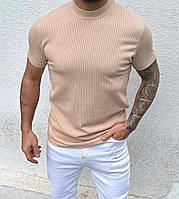 Мужская футболка в рубчик M1534 бежевая
