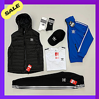 Стильний чоловічий комплект Adidas: жилет+кофта+штани+футболка+кепка+носки 2 пари в подарок