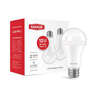 Лампа світлодіодна MAXUS A60 12W 4100K 220V E27 (2шт)