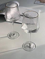 Келих для вина "Прозора бірюза" 400 мл із золотим обідком