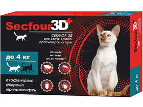 Краплі для котів Secfour 3Dдо 4кг 0,5мл (2шт в уп)