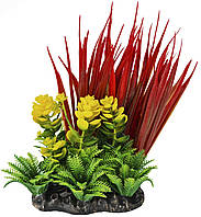 Искусственное растение, Mix №1, зелёно-красное, 16 см, для аквариума.
