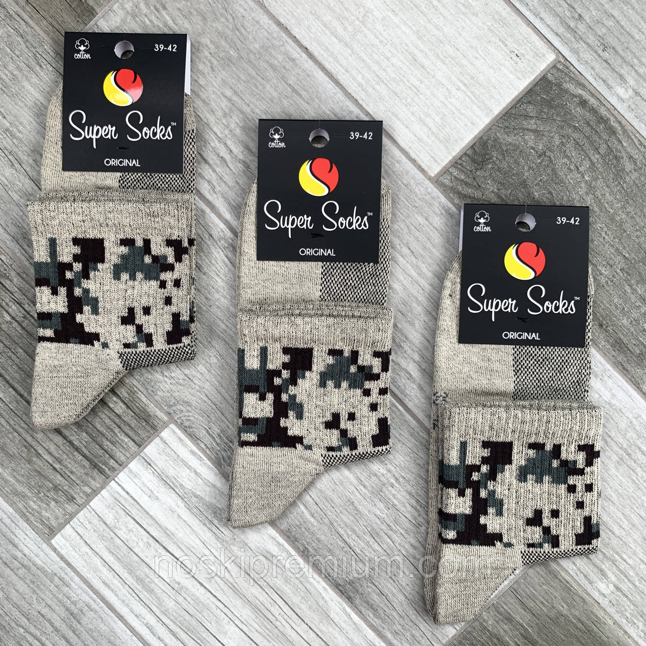 Шкарпетки чоловічі середні бавовна із сіткою Super Socks, арт 004, рис. 091, розмір 42-44, бежеві, 004