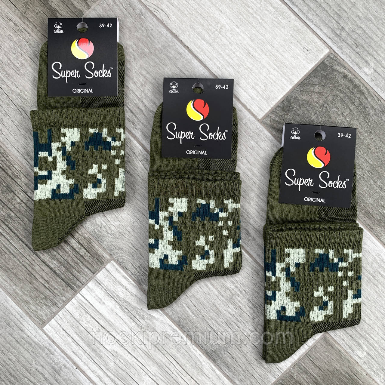 Шкарпетки чоловічі середні бавовна із сіткою Super Socks, арт 004, рис. 091, розмір 39-42, хакі, 004