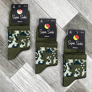 Шкарпетки чоловічі середні бавовна із сіткою Super Socks, арт 004, рис. 091, розмір 39-42, хакі, 004