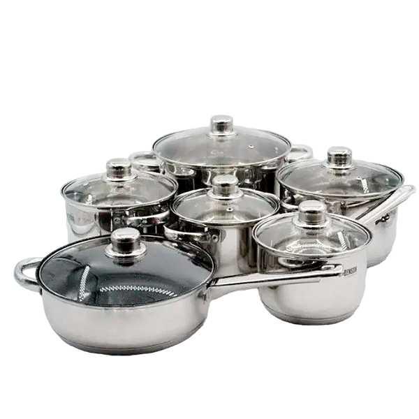 Набір посуду Benson BN-208 з неіржавкої сталі 12 предметів (каструлі, ківш, сковорідка), фото 1