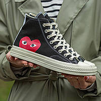 Женские высокие кеды Converse x Comme Des Garçons Play (чёрные с белым) модная повседневная обувь I886