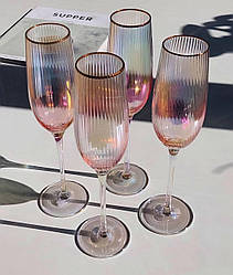 Набір 6 келихів для шампанського з кольорового скла Аметрин 250 мл