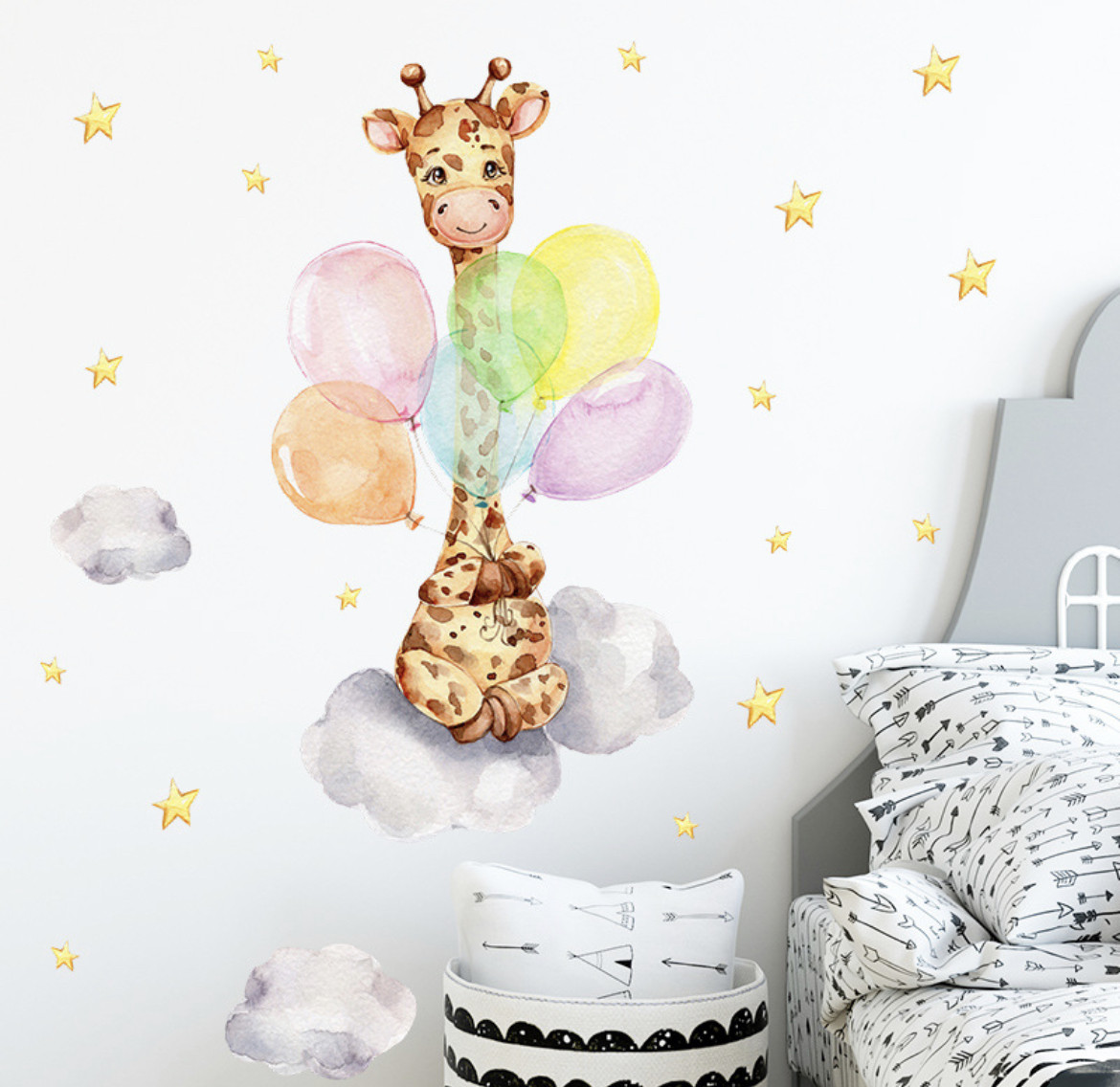 Наліпка декоративна вінілова на стіну на шпалеру на меблях дитяча "Жираф кулями" 62*54 см