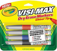 Маркеры сухостираемые Visi-Max для флипчартов, досок, мольбертов, 4 цвета, Crayola (Крайола)