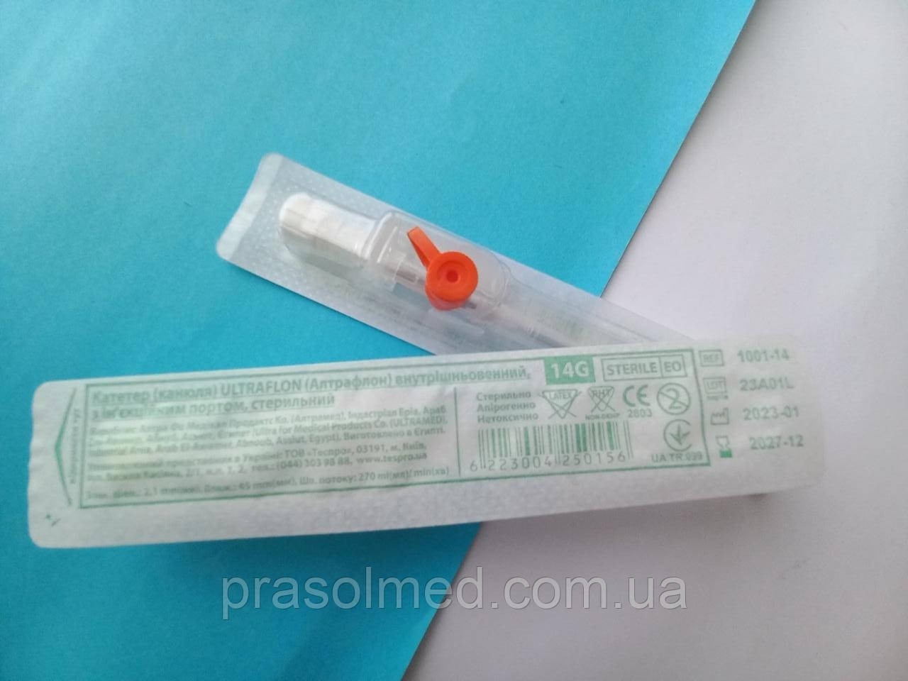 Катетер (канюля) внутрішньовенний Ultraflon 14G (2.1*45mm) з ін’єкційним портом, стерильний, фото 1