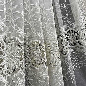 Тюль з льону кремового кольору на метраж, висота 2,8м (APL-03-3-kr)