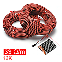 33 Ом/м. Нагревательный карбоновый кабель 12К в силиконовой изоляции