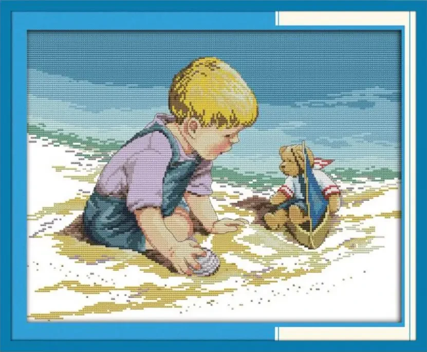 Набір для вишивання за нанесеною на канву схемою "The beach boy ". AIDA 14CT printed , 44*35 см