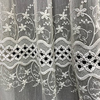 Тюль з льону кремового кольору на метраж, висота 2,8м (APL-02-3-kr)