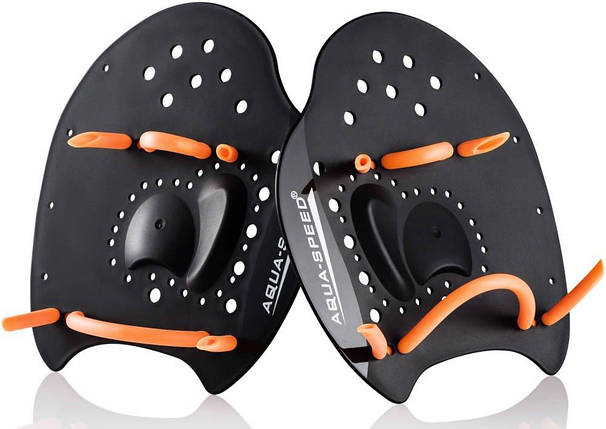 Лопатки для плавання в басейні лопатки на руки гребні Aqua Speed SKILL PADDLE чорно-помаранчеві розмір М, фото 2