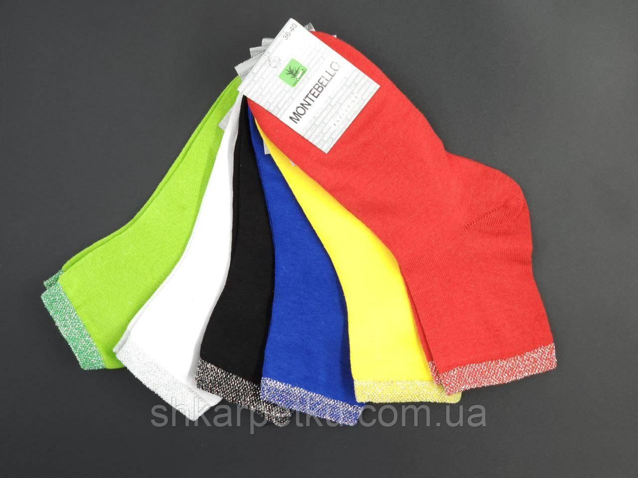 Жіночі шкарпетки з люрексом стрейчеві Montebello 35-40 12 шт в уп білі жовті червоні сині