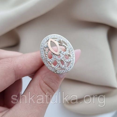 Кольцо серебро с золотом и цирконами Руна - фото 4 - id-p714642230