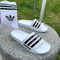 Тапочки Adidas white Адідас білі чоловічі сланці тапки шльопанці білі літні гумові 40 - 46