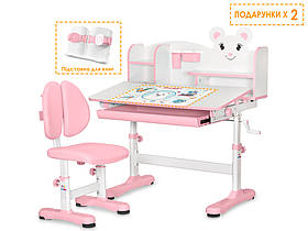 Розовая парта стол + стульчик + полка) Evo-kids BD-29 Panda XL Pink регулируется