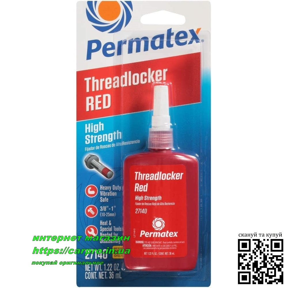 Фіксатор різі Permatex threadlocker red high strength 27140 високої міцності червоний