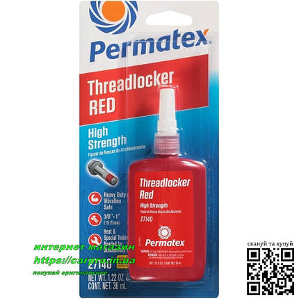 Фіксатор різі Permatex threadlocker red high strength 27140 високої міцності червоний, фото 2