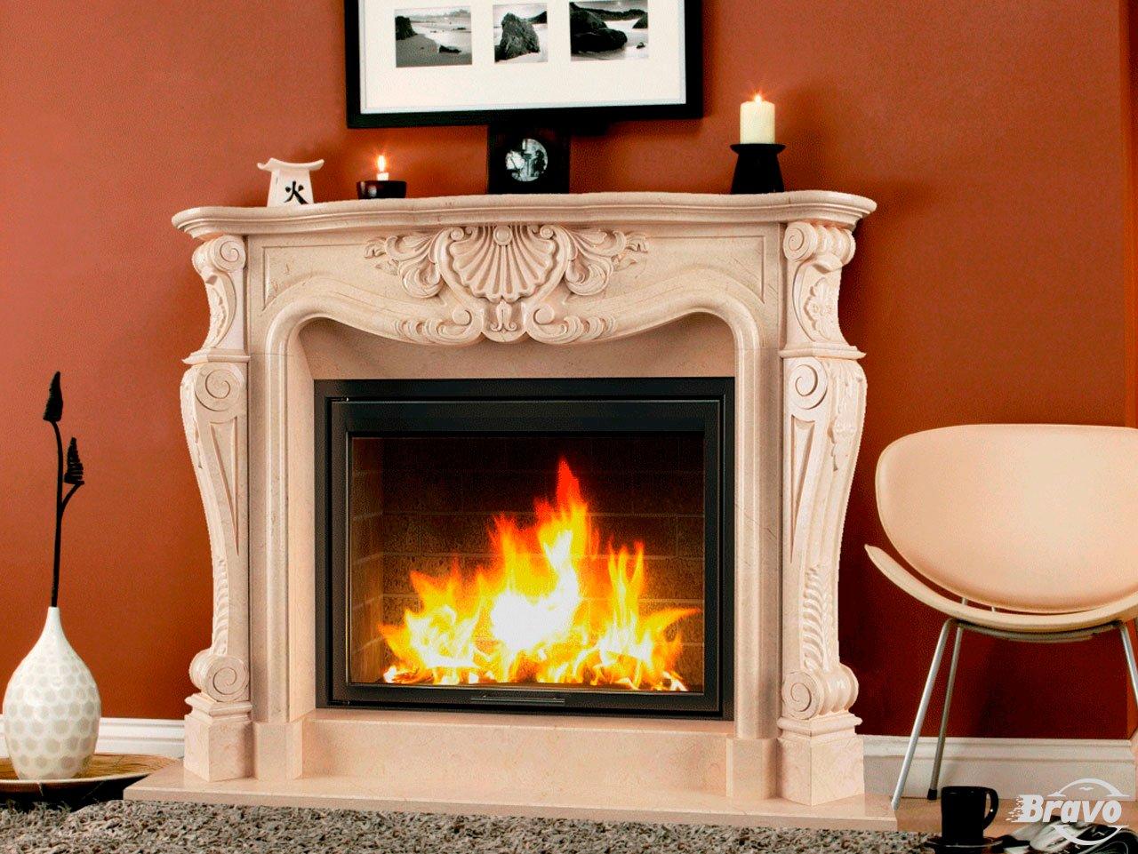 Портал для каміна (облицювання) Фантазія з натурального мармуру Crema Marfil або Polaris