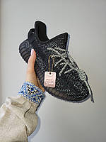 Женские кроссовки Adidas Yeezy 350 Black Static рефлектив летние черный текстильные изи