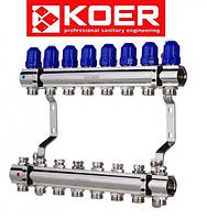 Коллектор для отопления на 8 контуров с термостатическими клапанами KOER (Чехия) латунь