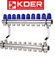 Коллектор для отопления на 10 контуров с термостатическими клапанами KOER (Чехия) латунь