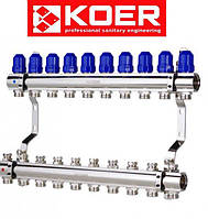 Колектор для опалення на 12 контурів з термостатичними клапанами KOER (Чехія) латунь